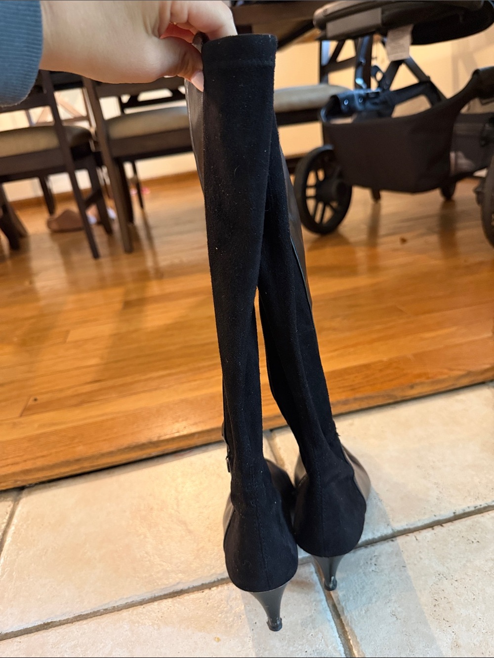 Alfani Black Leather and Suede Knee-High Heeled Boots - Picture 2 of 6
